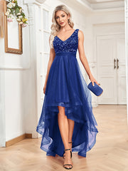 V Neck Sequined Dress Sleeveless Contrast Mesh Dress for Party