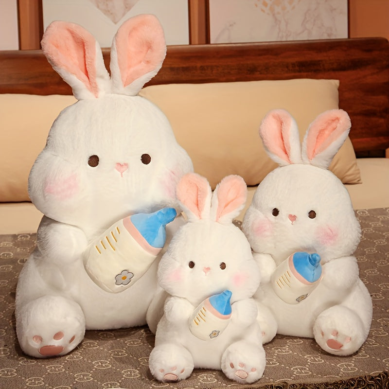 Rabbit Plush Toy with Pink Ears & Bottle - Home Decor for Halloween