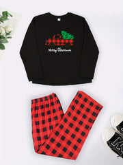  Christmas Casual Pajama Set Women's Plus Plaid Truck & Christmas Tree