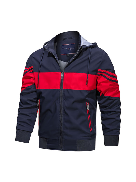Men's Casual Striped Print Hooded Jacket