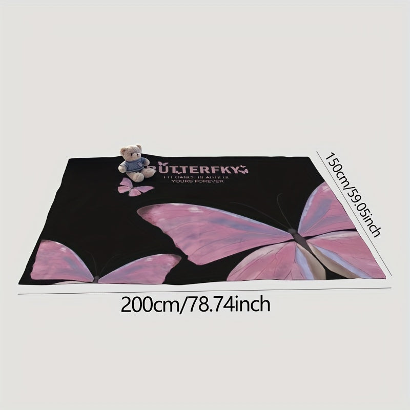Pink Butterfly Picnic Blanket Waterproof Beach Blanket for Outdoor Camping