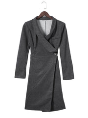 Solid V Neck Wrap Coat Fall Winter Jacket Women's Clothing
