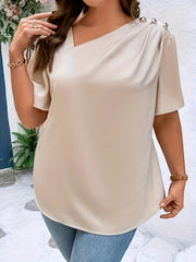  Solid Flutter Sleeve Blouse Metal Decor