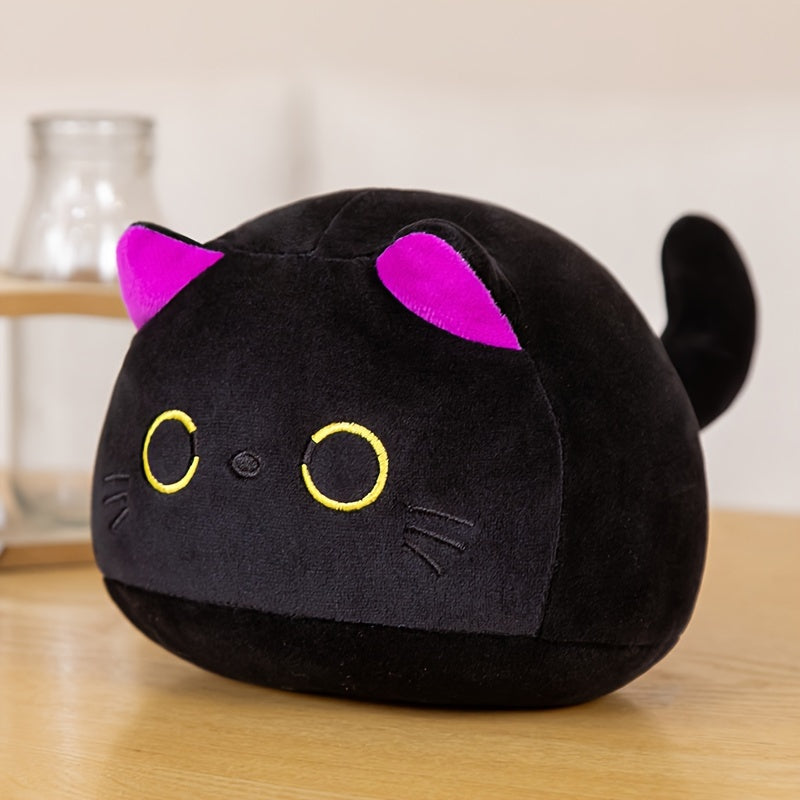 Adorable One Cat Plush Pillow with Purple Ears Soft Polyester Fabric
