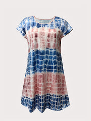  Tie Dye Cap Sleeve Round Neck Mini Dress