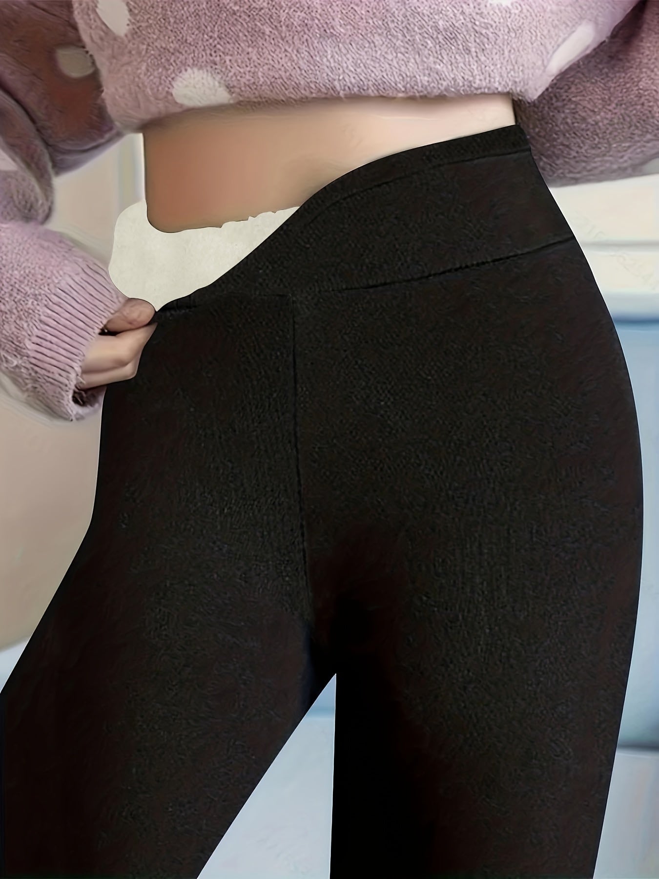  Solid Fleece Lined Leggings High Rise Stretch Leggings