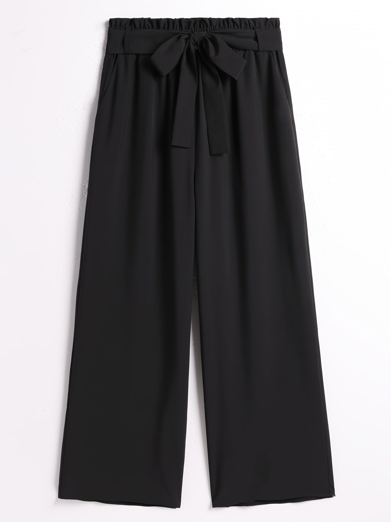 Wide Leg Pants Elastic Waist Belted Casual Pants