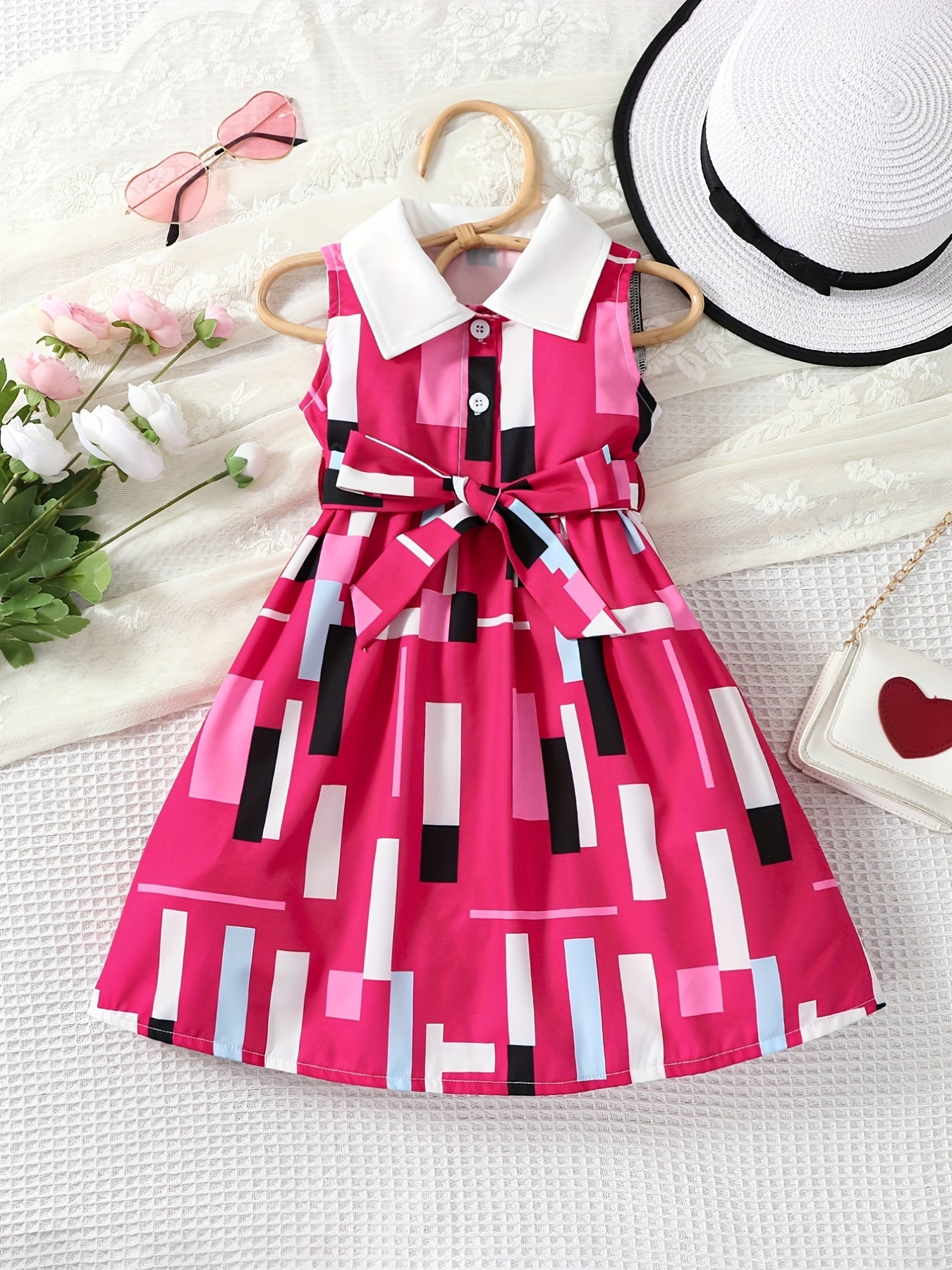 Toddler Girls Sleeveless Abstract Graphic Button Belted Dress