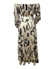 Abstract Graphic Print Off Shoulder Two piece Set