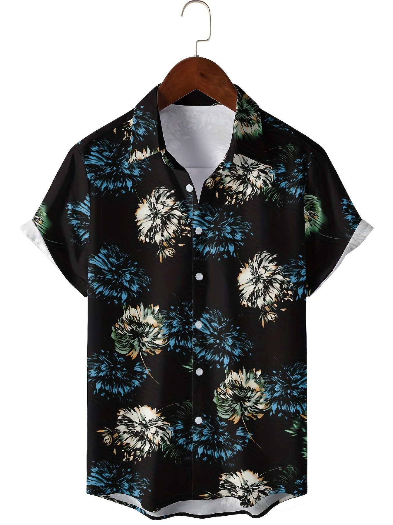 Men's Floral Camp Collar Bowling Shirt Short Sleeve Hawaiian Casual