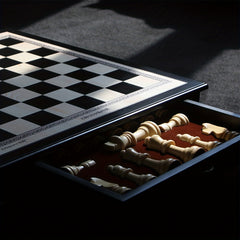 Wooden Int'l Chess Set w/ Storage Drawer Plus 2 Extra Queens Classic Board Game