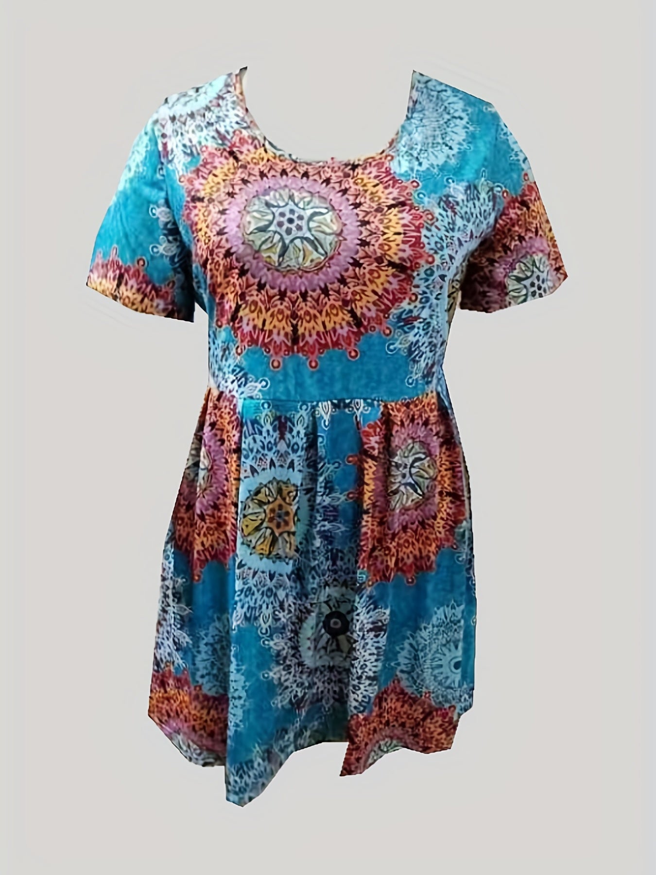  Boho Midi Dress Women's Plus Paisley Print Slight Stretch Midi Dress