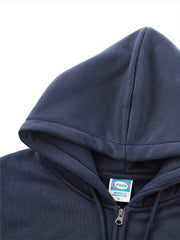 Casual Embroidery Men's Zip Up Hooded Coat