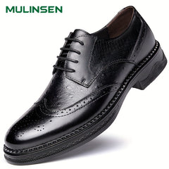 Men's Leather Brogue Oxford Shoes Lace up Formal Dress Shoes
