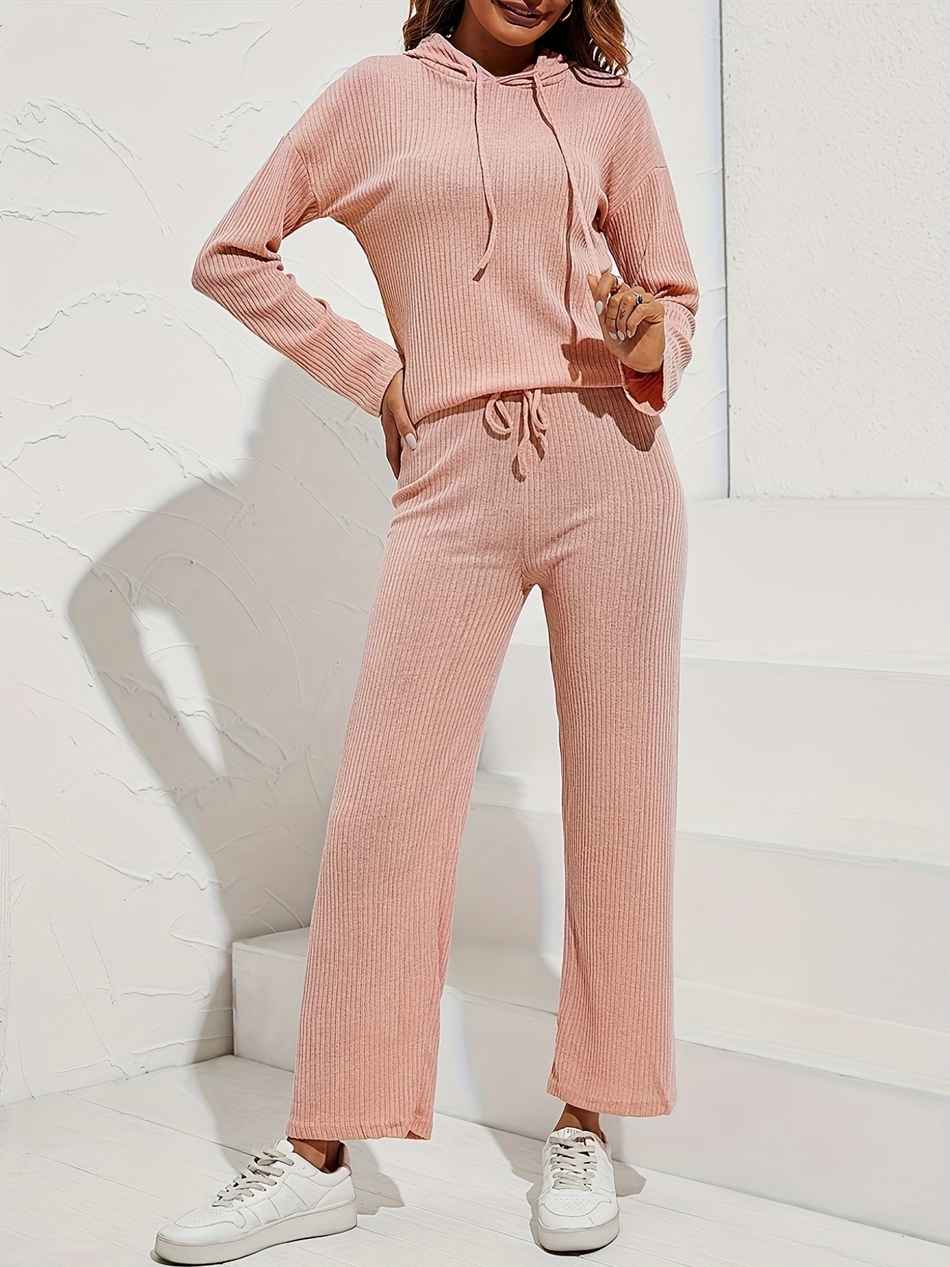  Ribbed Hoodie & Pants Two Piece Set