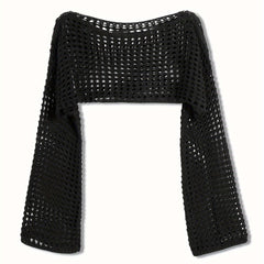  Casual Sweater Women Solid Hollow Bell Sleeve Crop Jumper