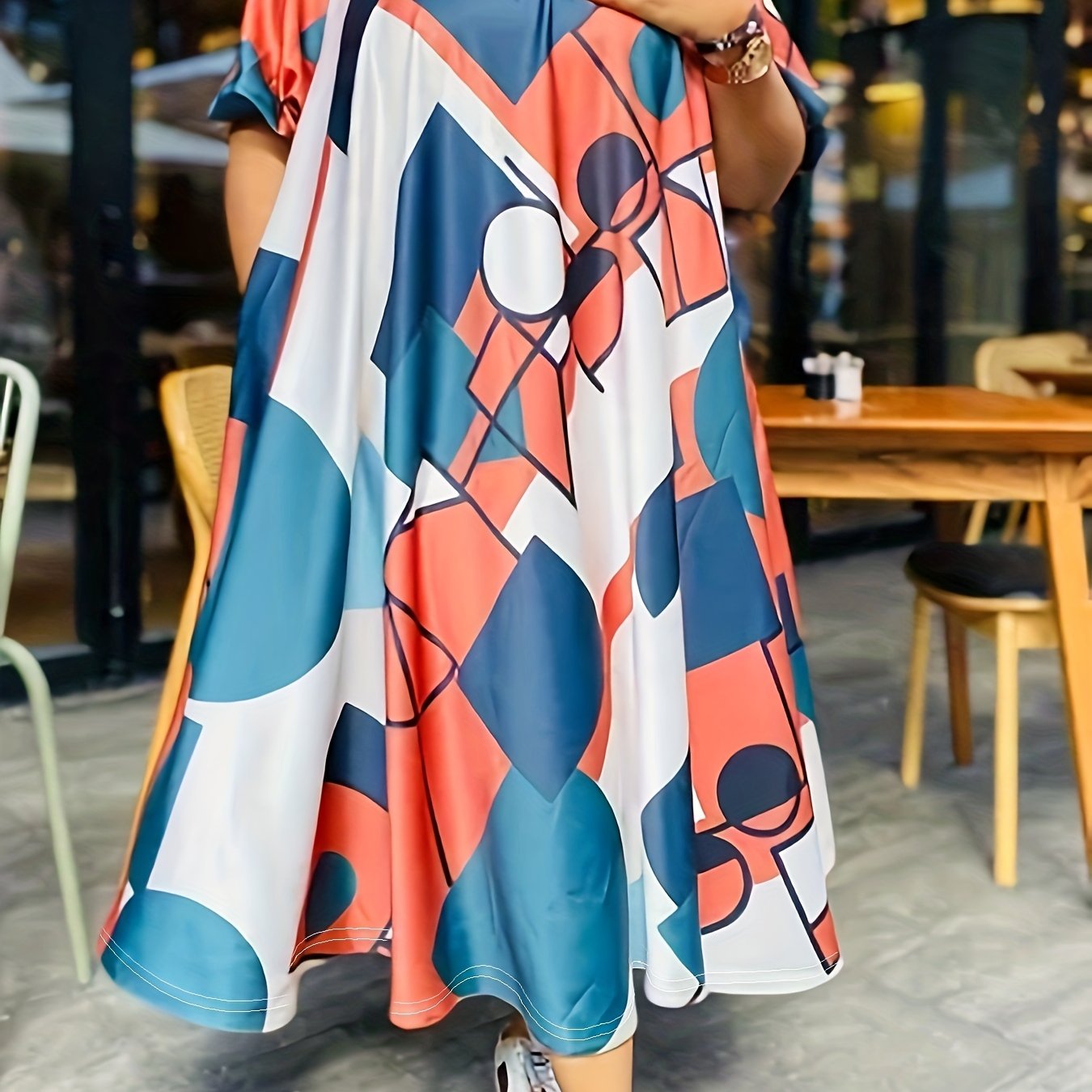  Colorblock Geometric Print Maxi Dress