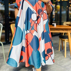  Colorblock Geometric Print Maxi Dress