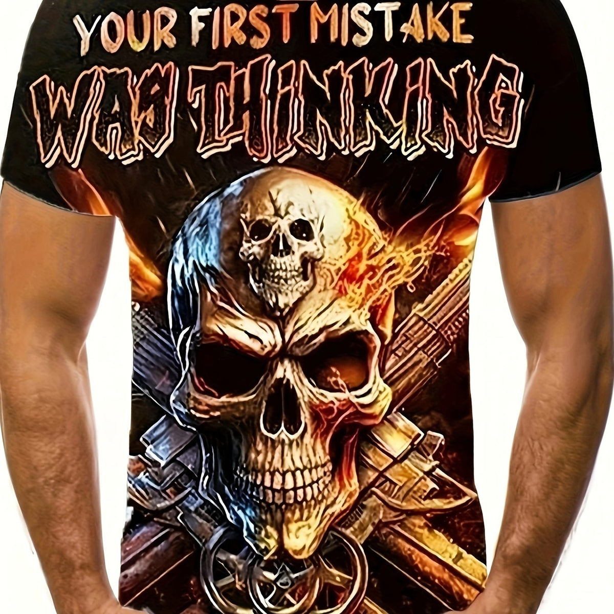 Skull 3d Print Men's T shirt Autumn Tee