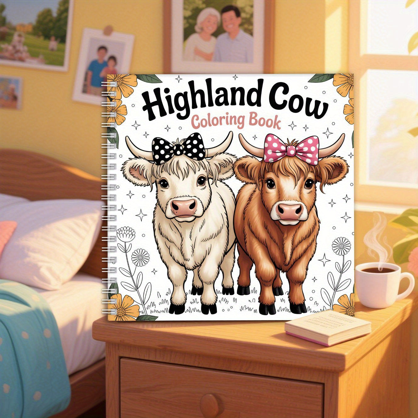 Scottish Highland Cow Coloring Book 20x20cm 24 Pages Single Sided Spiral Bound