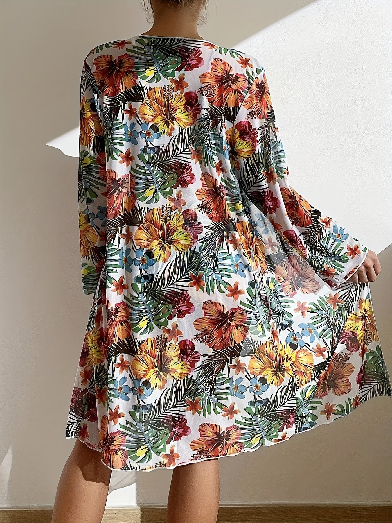 Tropical Floral Knot 3 Piece Swimsuit Set with Cover Up