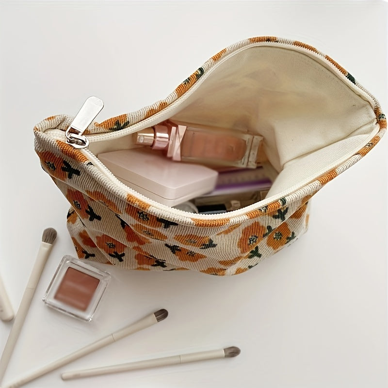 Flower Pattern Carry On Bag Zipper Portable Cosmetic Bag