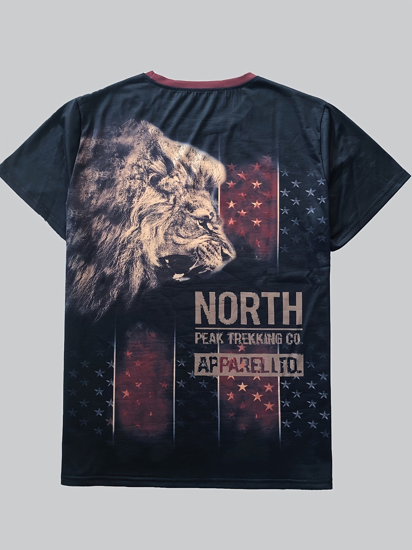 Men's Lion Pattern Sports Tee Shirt Casual Stretch Round Neck Tshirt