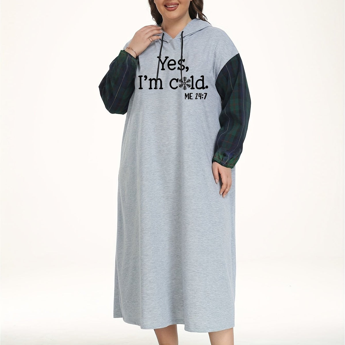  Snowflake Slogan Print Hooded Sleep Dress