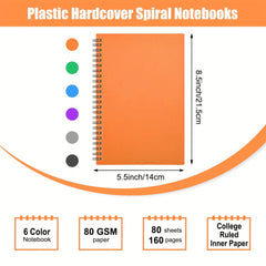 6pcs Subject Spiral Notebook College Ruled 80 Sheets Writing Journal