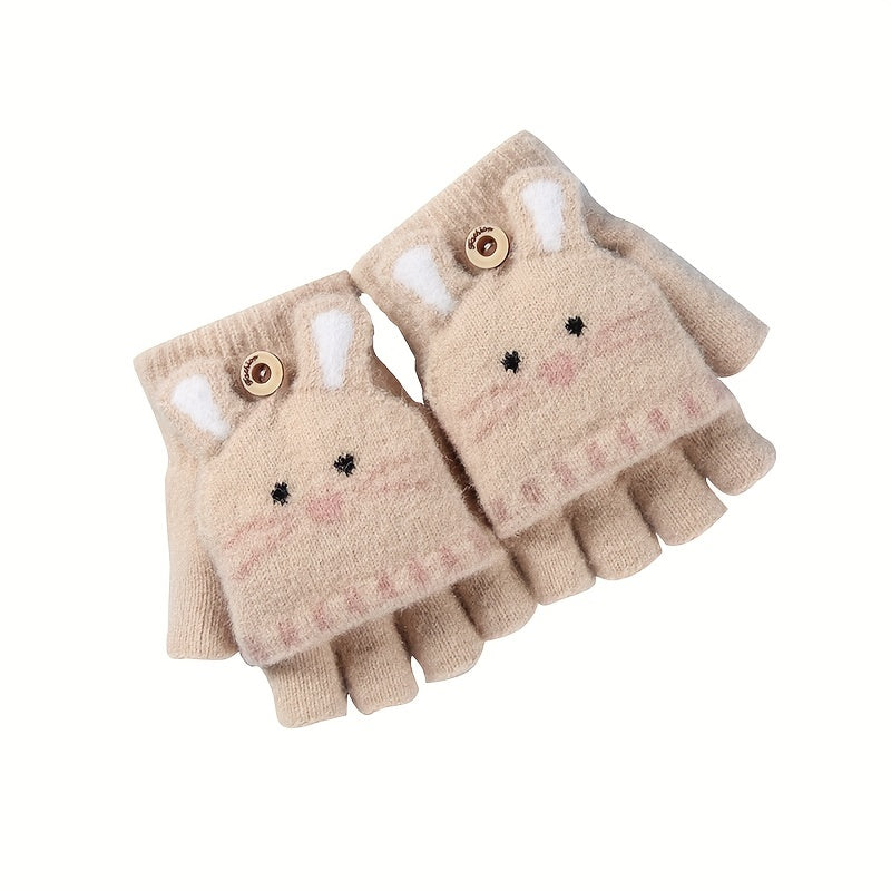 Kids Winter Half Finger Gloves Cartoon Knitted Gloves For Girls And Boys