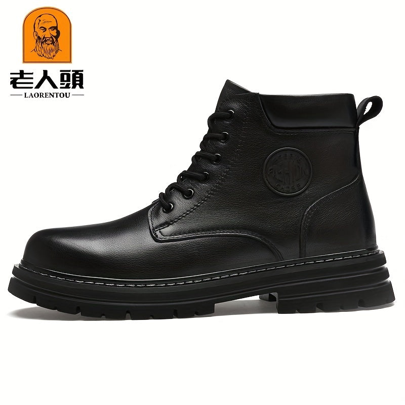 Men's Leather Ankle Boots Lace-up Casual Low Heel Shoes