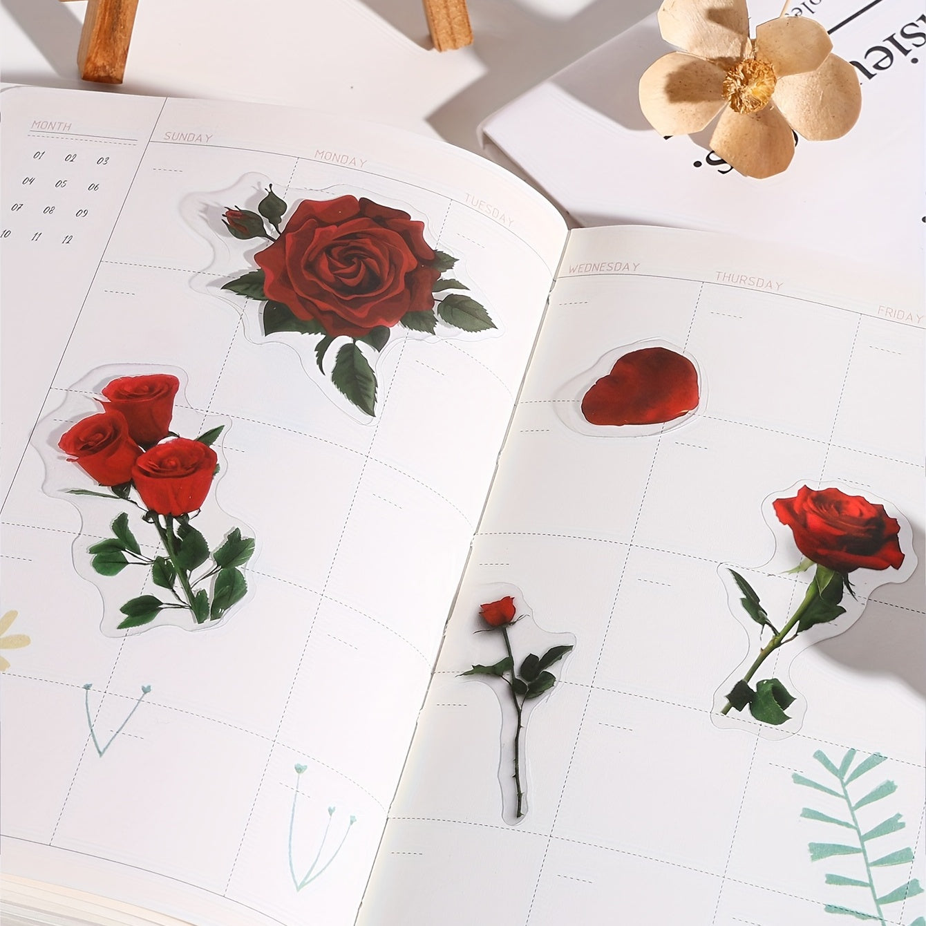 Vintage Red Rose Decorative Waterproof Stickers for Water Bottle Laptop Phone