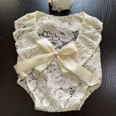 Cute 0-3M Baby Bow Lace Outfit, Ideal for Photoshoots
