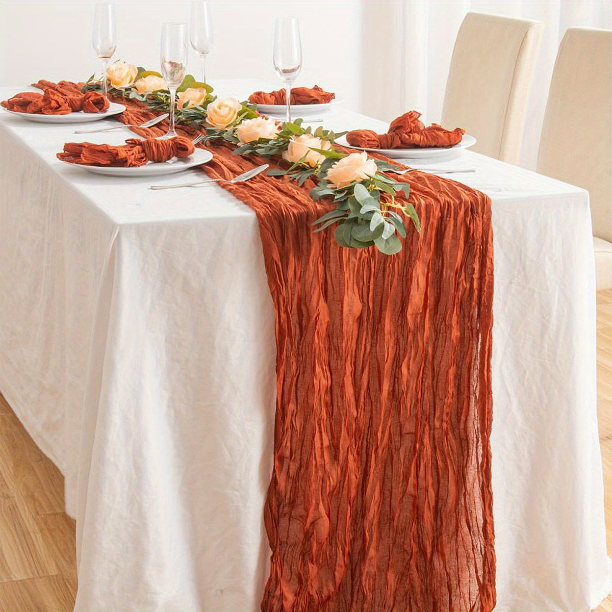 Boho Green Gauze Table Runner Semi Sheer Cheesecloth Tablecloth