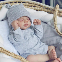 19in Asleep Boy Reborn Doll, Hand Drawn Hair, Light Beige 3D Paint