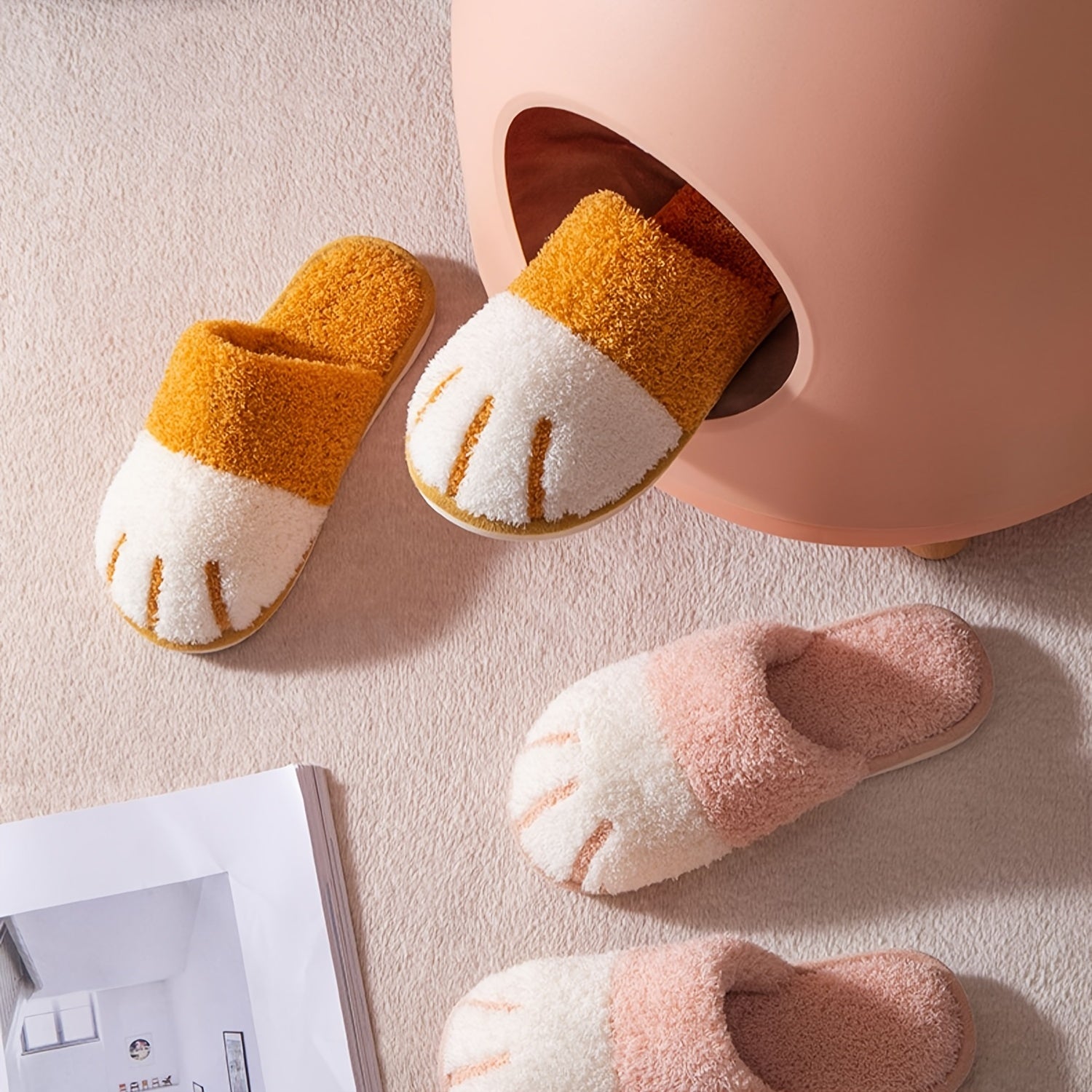 Women's Plush Indoor Slippers Warm Slip-on Shoes House Non-slip Flat