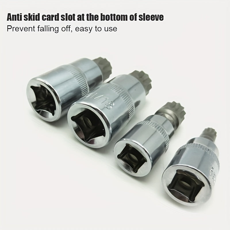 10pcs Triple Square Spline Bit Sockets Set Anti Rust Ratchets Wrench Hand Tools