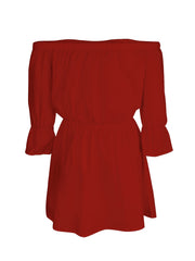 Off Shoulder Lantern Sleeve Dress Casual Summer Pleated Mini Dress