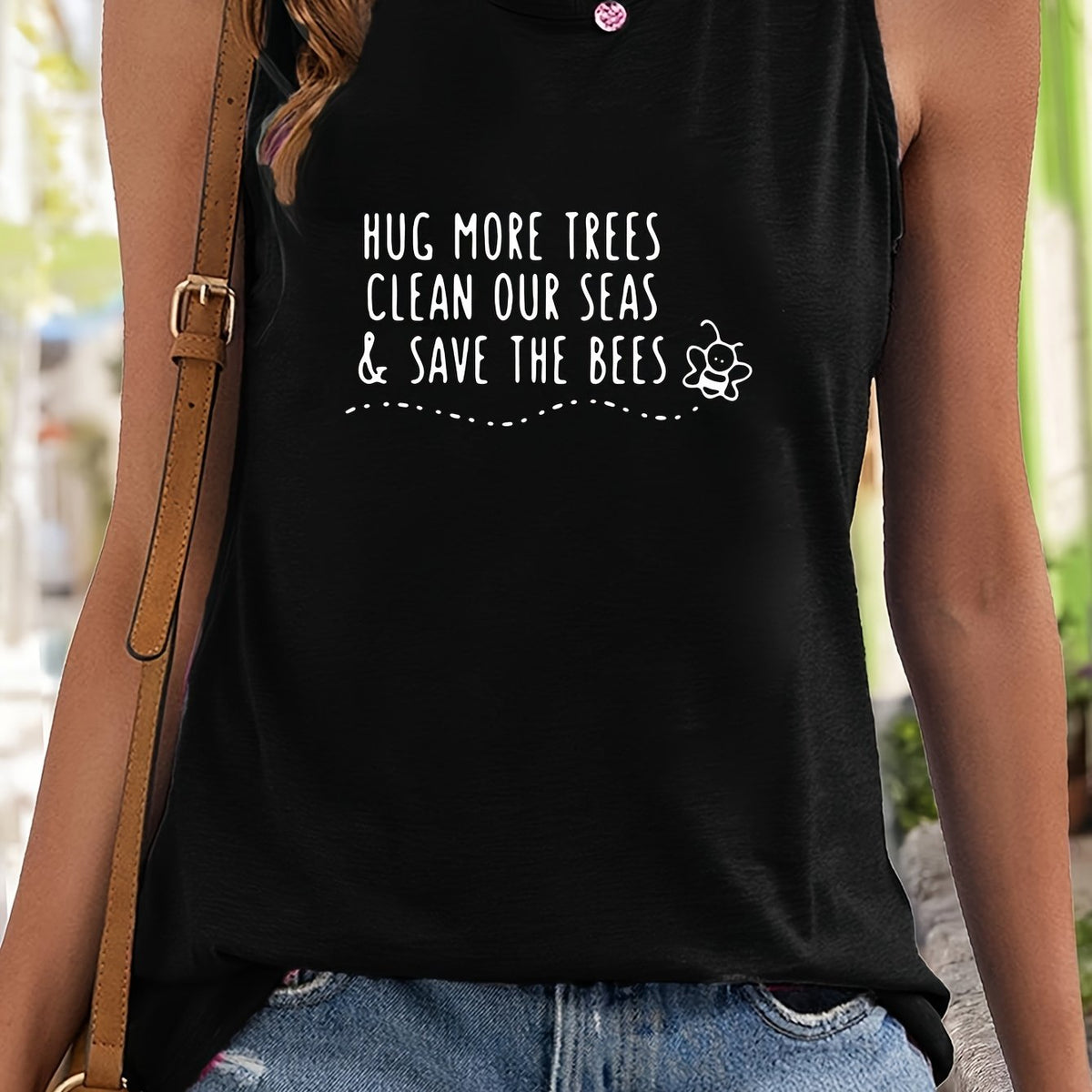Bee & Letter Pattern Sports Vest Sleeveless Top