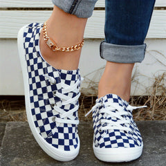 Checkerboard Pattern Lace Up Walking Shoes for Women