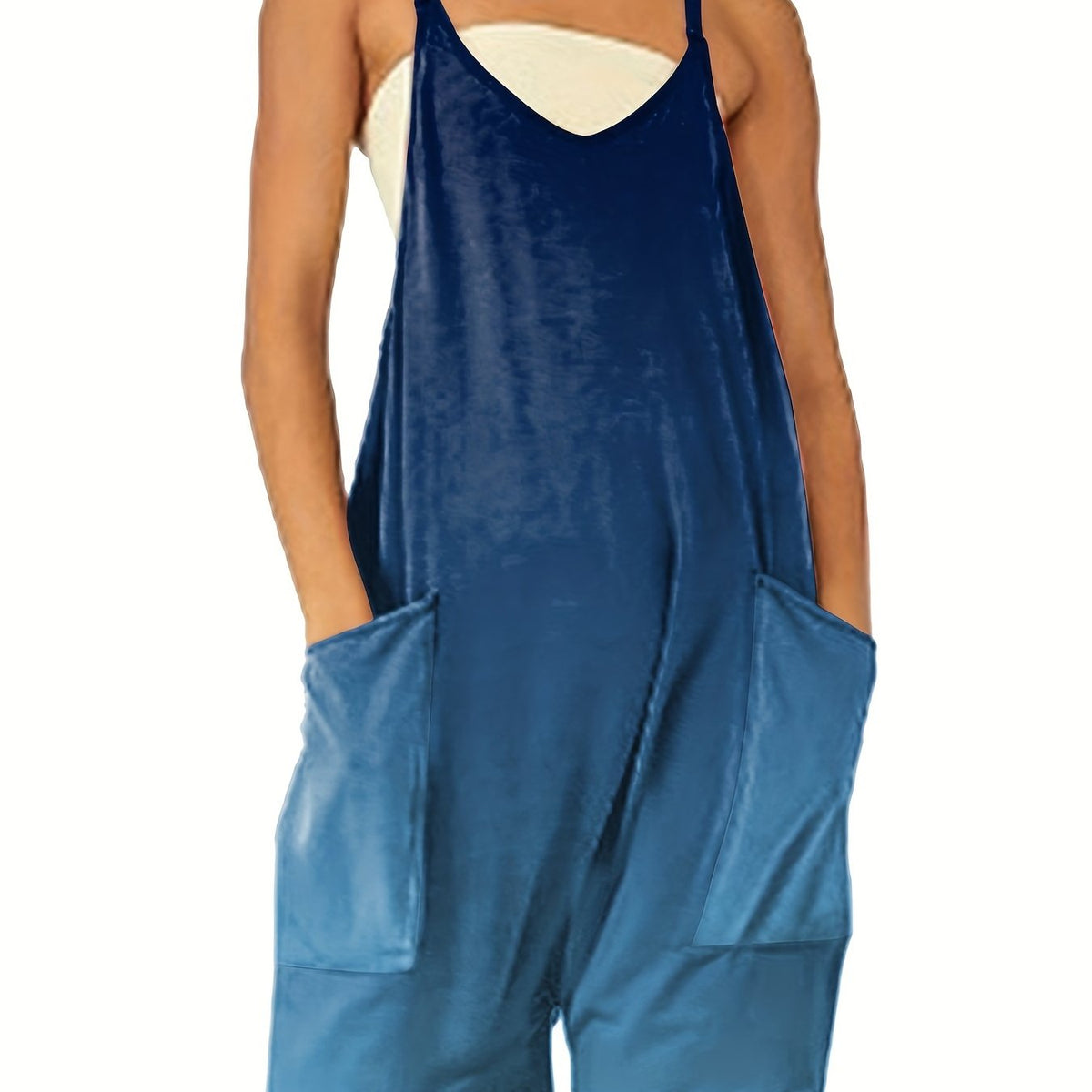  Ombre Print V Neck Cami Romper With Pockets