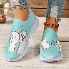 Women's Cartoon Graphic Walking Shoes Elastic Soft Sole Casual Sneakers