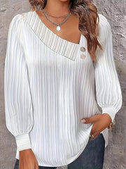  Ribbed Button Long Sleeve Blouse
