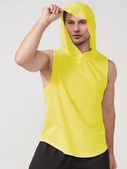 Men's Solid Hooded Tank Top Quick Dry Sleeveless Shirt