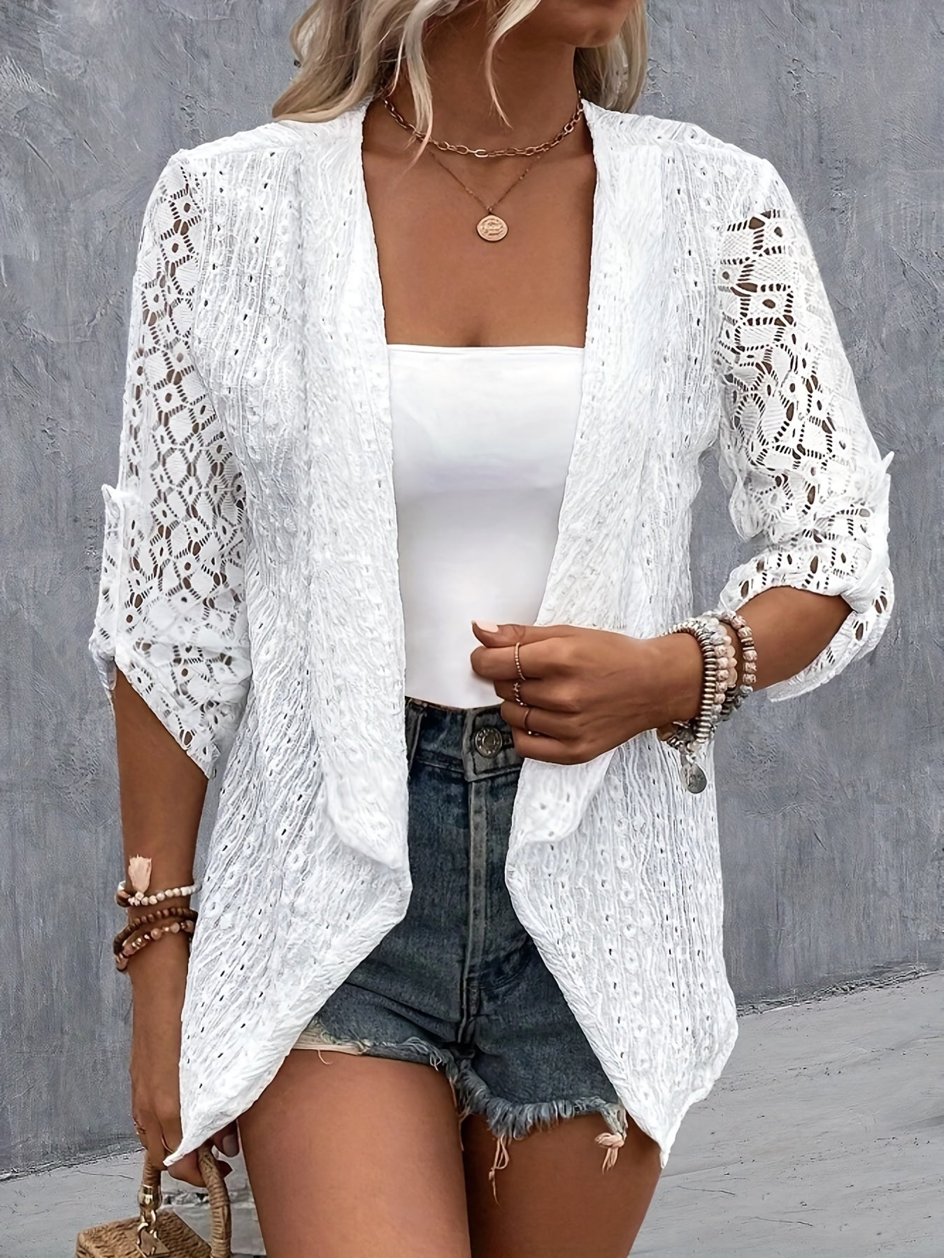  Solid Open Front Cardigan