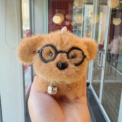 2pcs Puppy Glasses Plush Keychain Charm Soft Fluffy Ears & Expressive Eyes