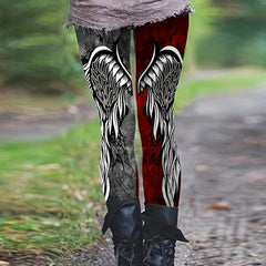  Goth Pants Women's Plus Colorblock Wing Print Elastic High Rise