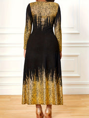  Colorblock Ombre Maxi Dress Long Sleeve Round Neck