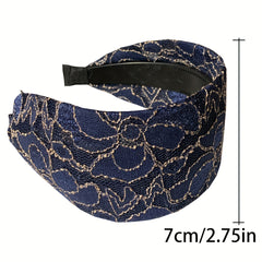 Wide Lace Hairband Embroidery Flower Retro Headband Elastic Hairbands