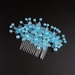 Crystal Flower Hair Comb Wedding Bridal Hair Comb Faux Pearl Flower Insert Comb